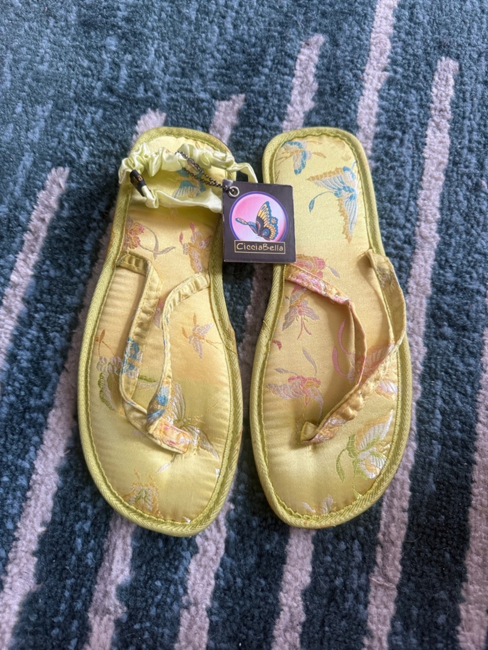 Yellow Floral Satin Thong Sandals